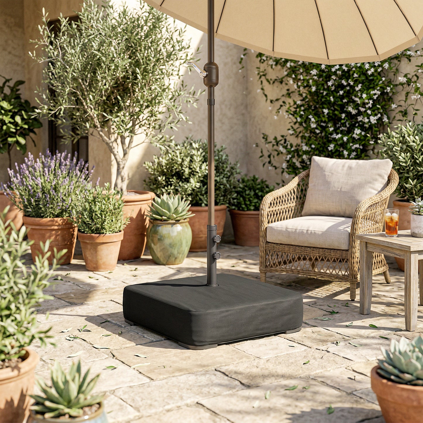 Garden Parasol Base 80 kg Sand Filled Heavy Duty Stand for Cantilever Umbrellas and 48 mm Poles Black