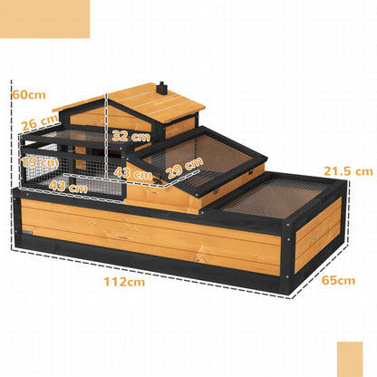 Wooden Tortoise House with Balcony, Tray, Roof, for Indoor and Outdoor, Yellow