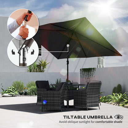 Garden Parasol, Parasol Umbrella with Crank Handle, Tilt Function, Polyester Canopy, Black