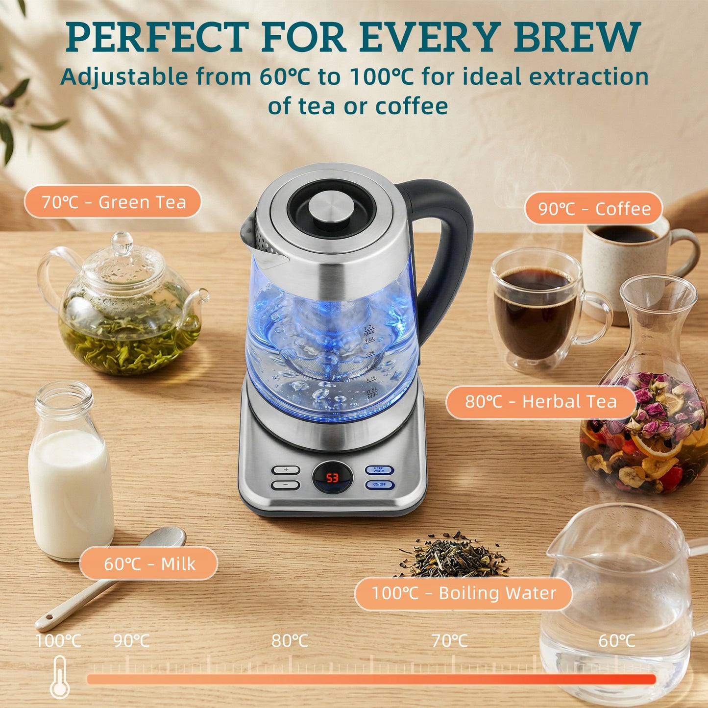 Electric Kettle, 1.7L Fast Boil 3KW Water Kettle with UK Strix Thermostat, Tea Infuser, Keep Warm Function