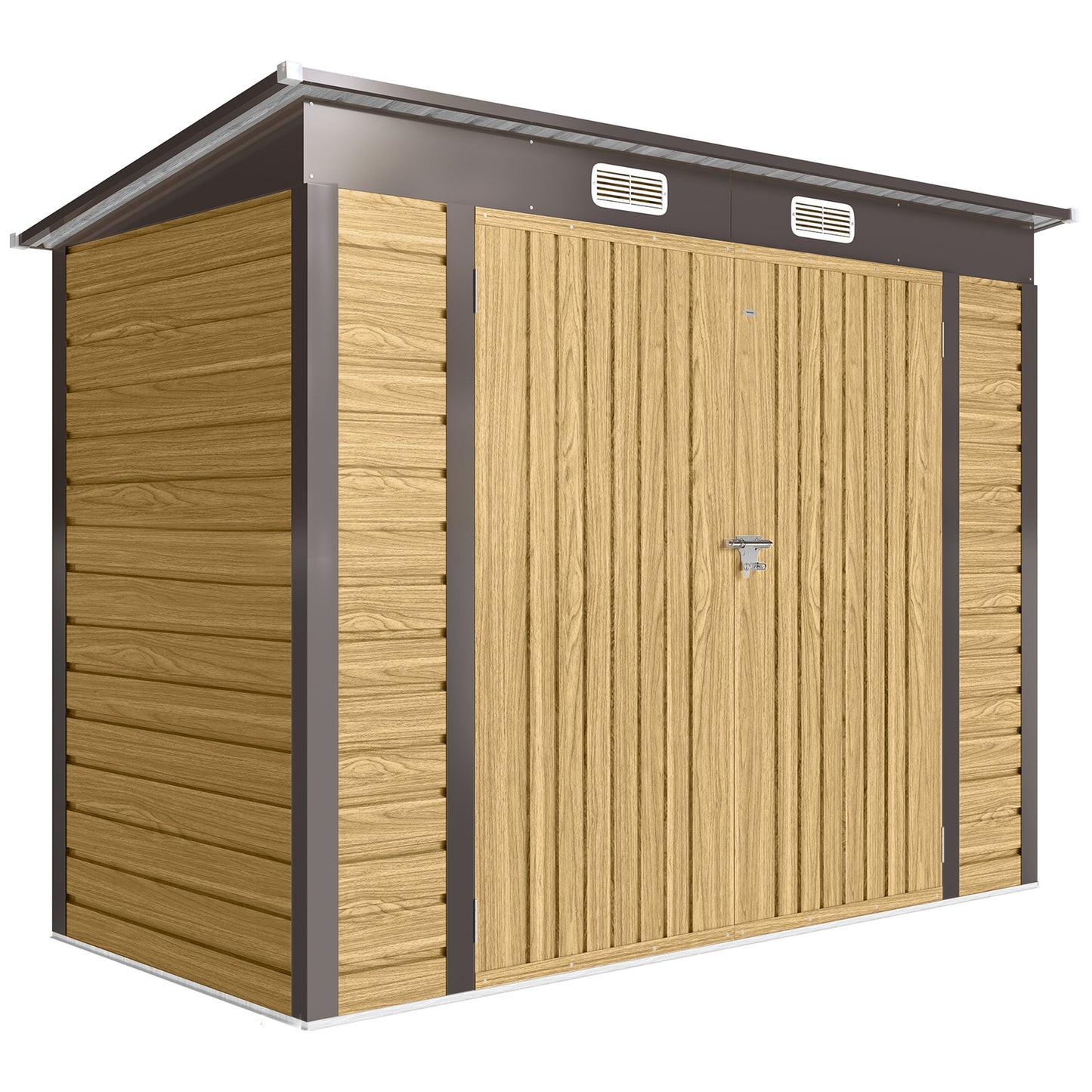 3.7 x 7.9ft Galvanised Steel Shed, with Latched Door and Padlock - Oak
