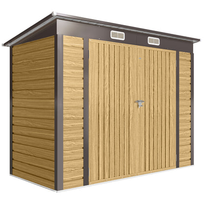 3.7 x 7.9ft Galvanised Steel Shed, with Latched Door and Padlock - Oak
