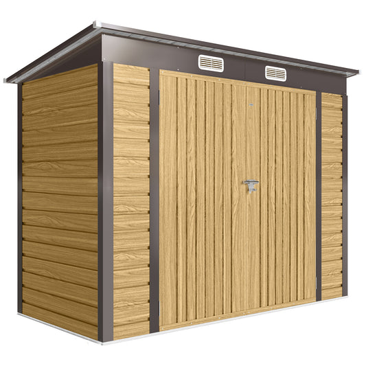 3.7 x 7.9ft Galvanised Steel Shed, with Latched Door and Padlock - Oak