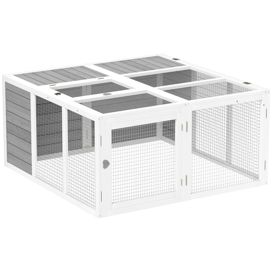Rabbit Hutch with Openable Foldable Roof, Light Grey