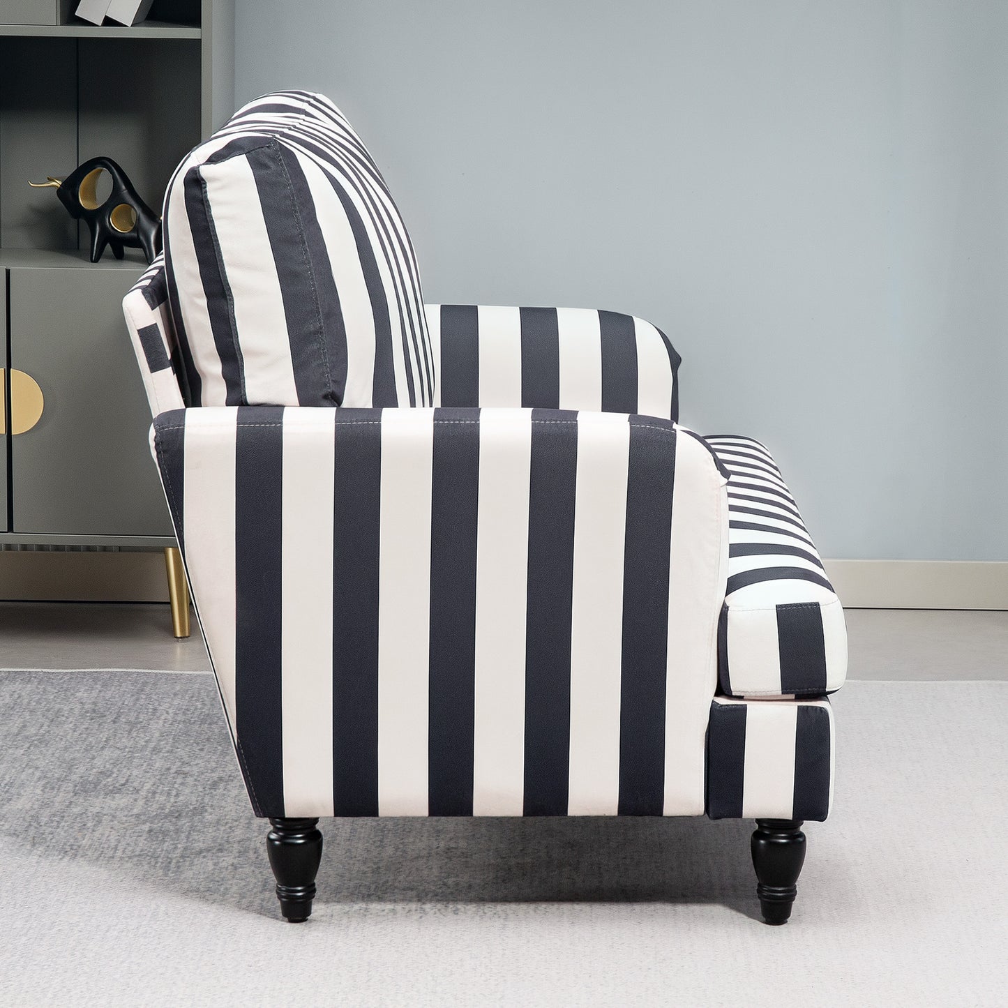 Modern Cuddle Chair, Velvet Single Sofa Armchair with Stripe, Turned Legs and Wide Seat