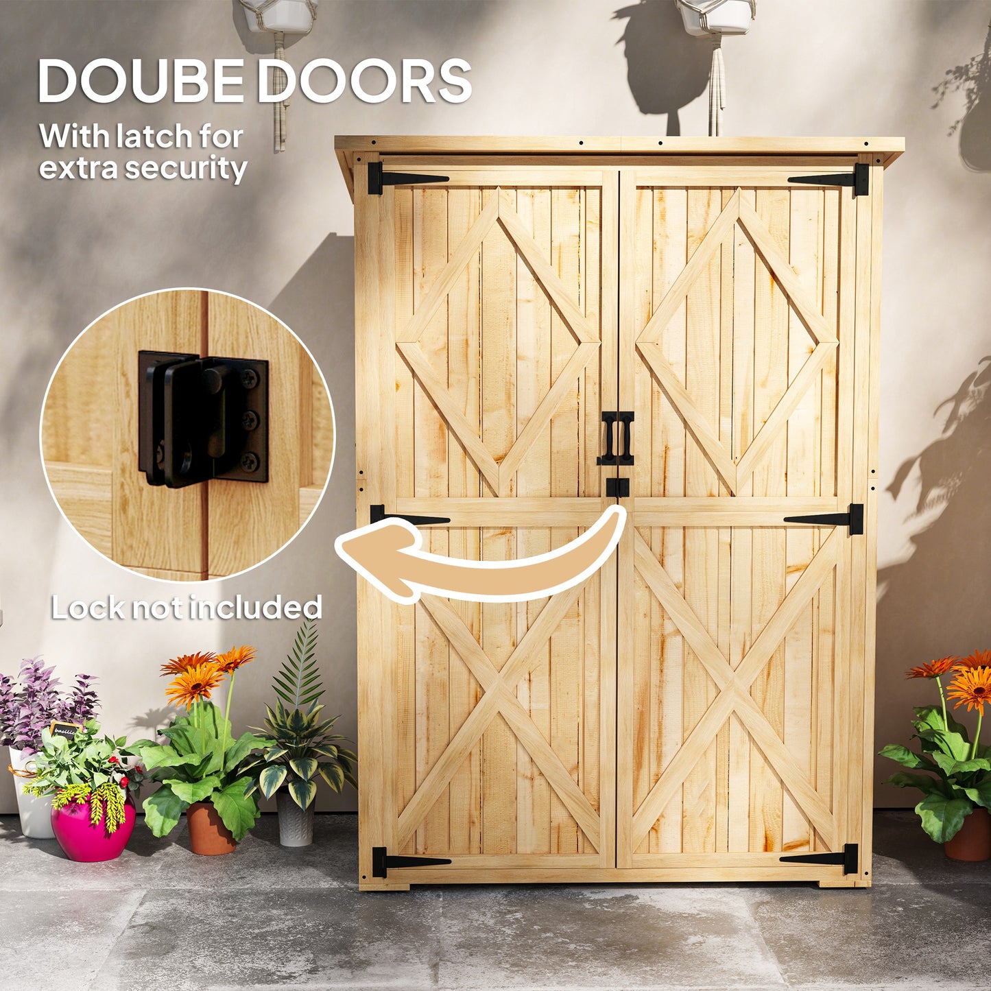 Wooden Garden Storage Shed, Tool Storage Cabinet with Asphalt Roof and 2 Shelves for Garden Tools, Equipment