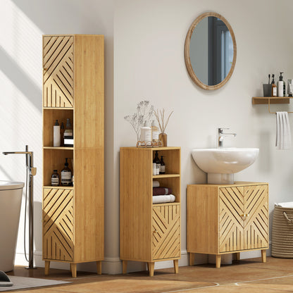 Bamboo Bathroom Under Sink Cabinet with Adjustable Shelf for Basin without Pedestal - Natural