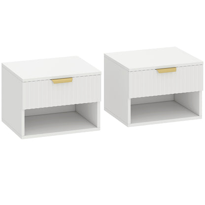 Floating Nightstands Set of 2, Modern Wall Mounted Bedside Tables, White