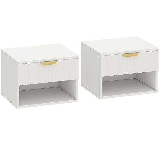 Floating Nightstands Set of 2, Modern Wall Mounted Bedside Tables, White
