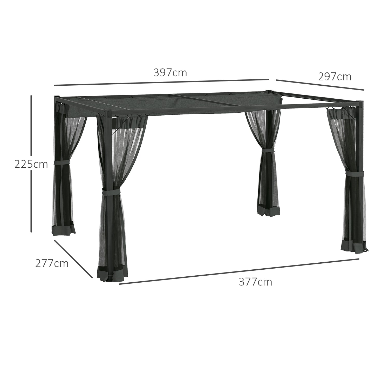 3 x 4m Aluminium Frame Pergola, with Retractable Roof - Dark Grey