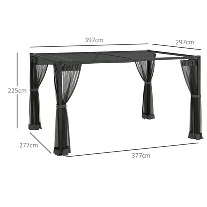 3 x 4m Aluminium Frame Pergola, with Retractable Roof - Dark Grey
