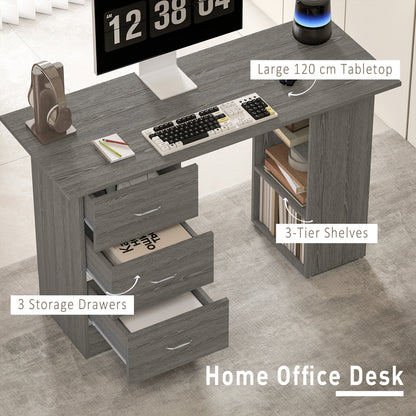 Computer Desk with Drawers, Home Office Desk, Writing Table, PC Workstation with 3 Storage Shelves for Working, Study