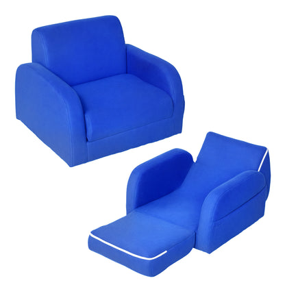 2 In 1 Kids Armchair Sofa Bed Fold Out Padded Wood Frame Bedroom Blue