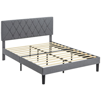 Double Bed Frame with 5-Level Adjustable Linen Upholstered Headboard 145W x 196D x 120Hcm, Grey