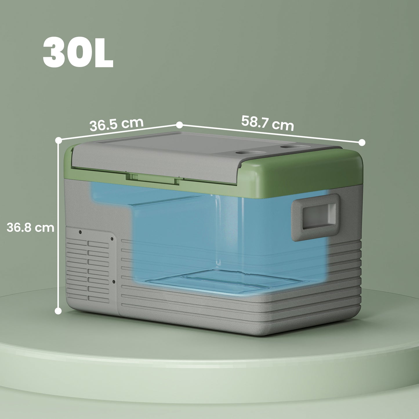 30L Portable Car Refrigerator - Light Green and Grey