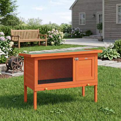 Wooden Rabbit Hutch, Guinea Pig Hutch with Asphalt Roof, Outdoor Elevated Bunny House for Rabbits, Chinchillas