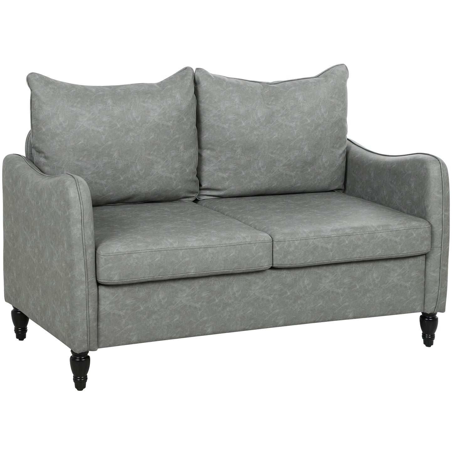 Faux Leather Marble-Effect Two-Seater Sofa - Grey