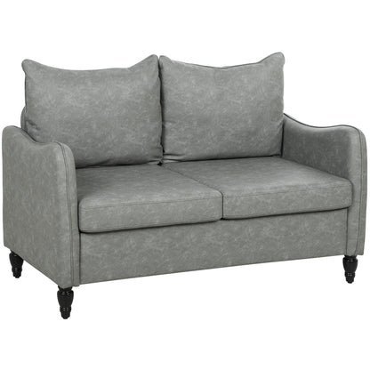 Faux Leather Marble-Effect Two-Seater Sofa - Grey