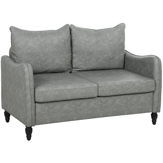 Faux Leather Marble-Effect Two-Seater Sofa - Grey