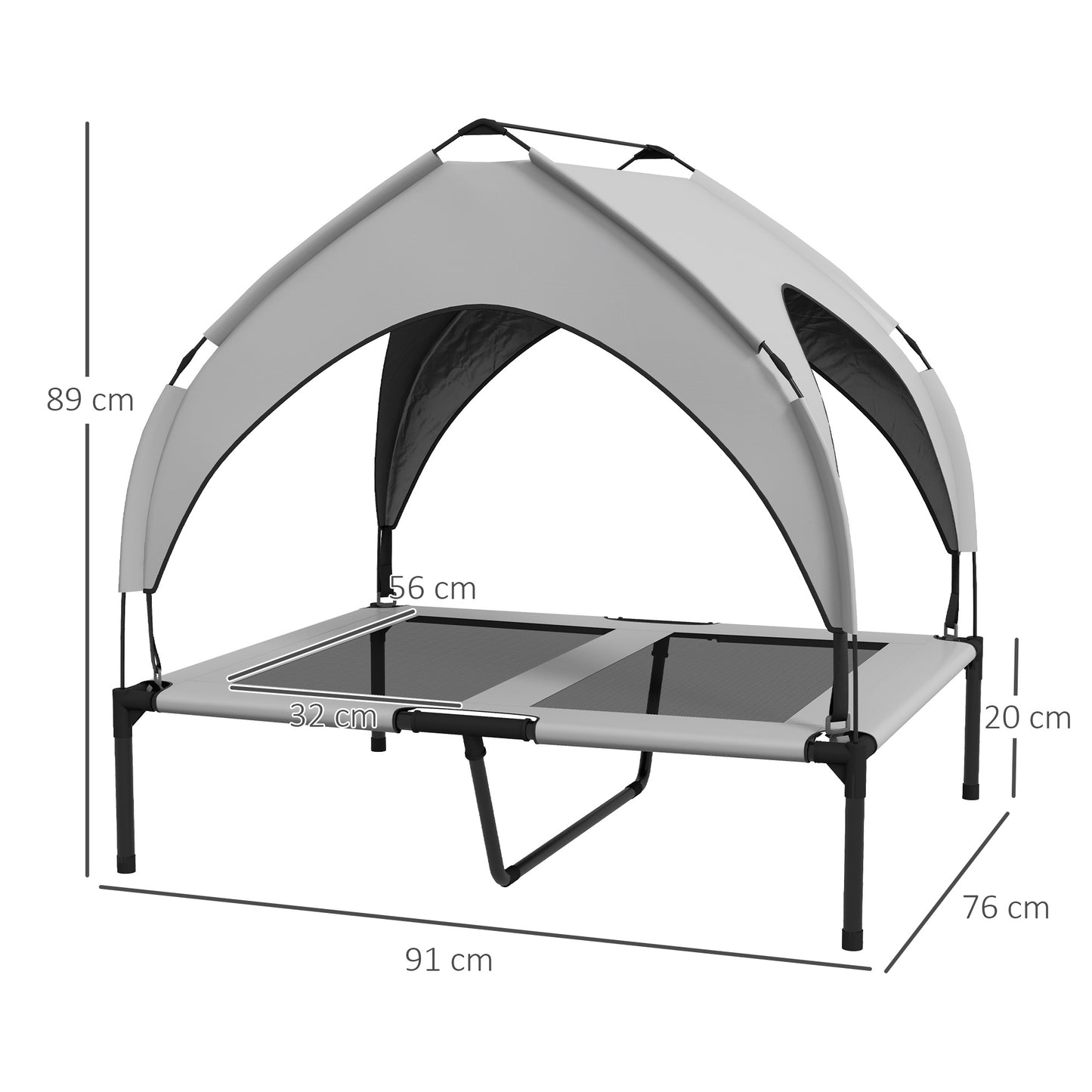 Cooling Raised Pet Bed w/ Washable Breathable Mesh, for Medium, Large Dogs, 91 x 76 x 85cm - Light Grey