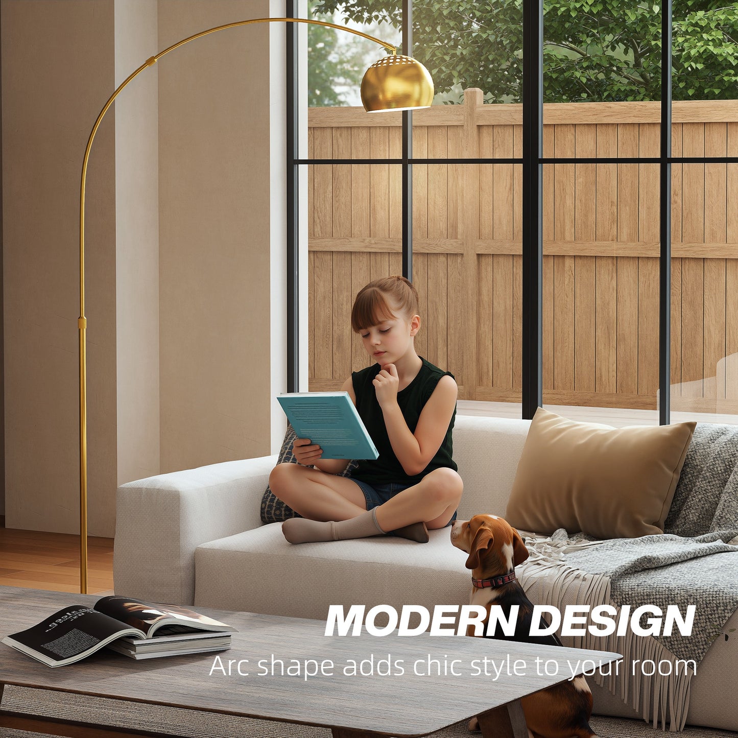 167cm Arc Floor Lamp for Living Room, Modern Adjustable Standing Lamp with Foot Switch