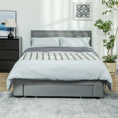 Double Size Ottoman Bed Frame 140W x 193.5D x 95Hcm with Front Drawer - Grey