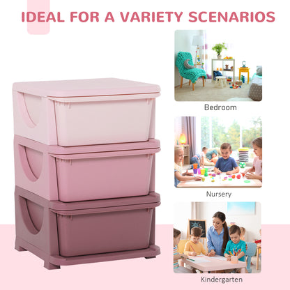 3 Drawers Plastic Kids Storage Units, 3 Tier Children Toy Chest for Nursery, Playroom, Bedroom, Pink