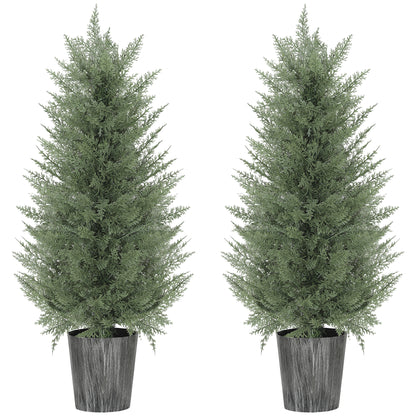90cm Artificial Cypress Trees Set of 2, UV Resistant Artificial Plants with Decorative Pot