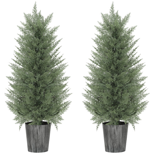 90cm Artificial Cypress Trees Set of 2, UV Resistant Artificial Plants with Decorative Pot