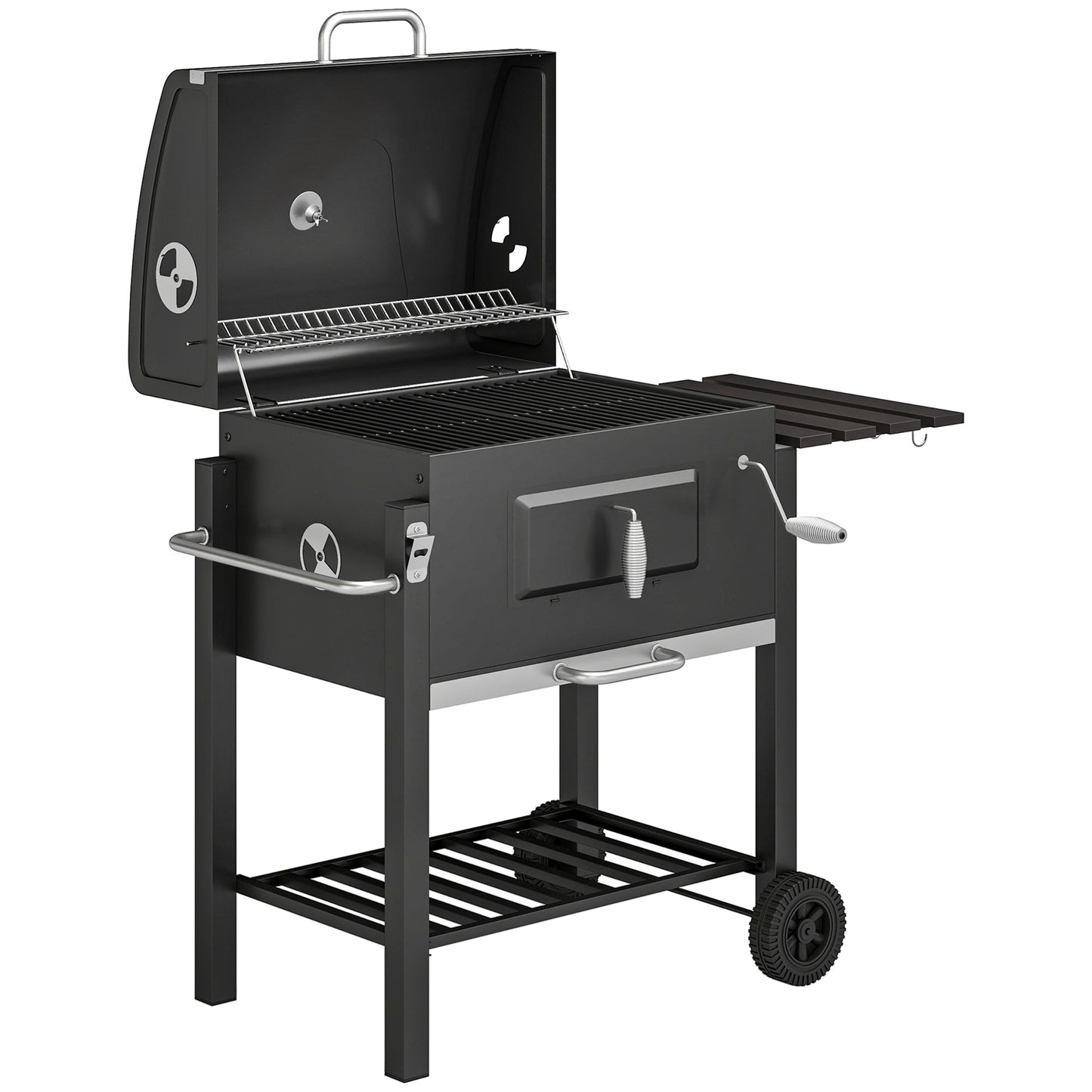 Charcoal Grill, with Height-Adjustable Coal Pan - Black