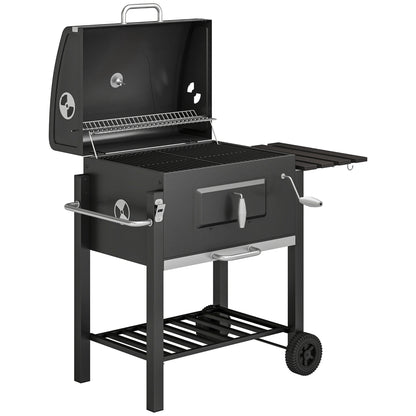 Charcoal Grill, with Height-Adjustable Coal Pan - Black