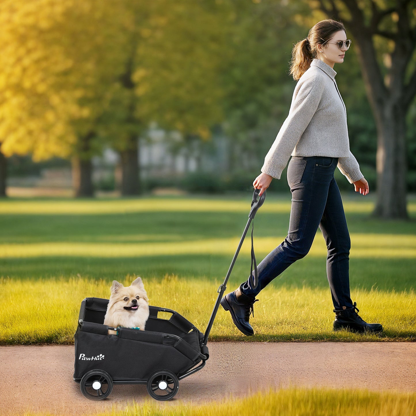 Pet Wagon Cart, Dog Stroller for Small Dogs and Cats with 4 Wheels, Safety Straps, Storage Bag, Mat