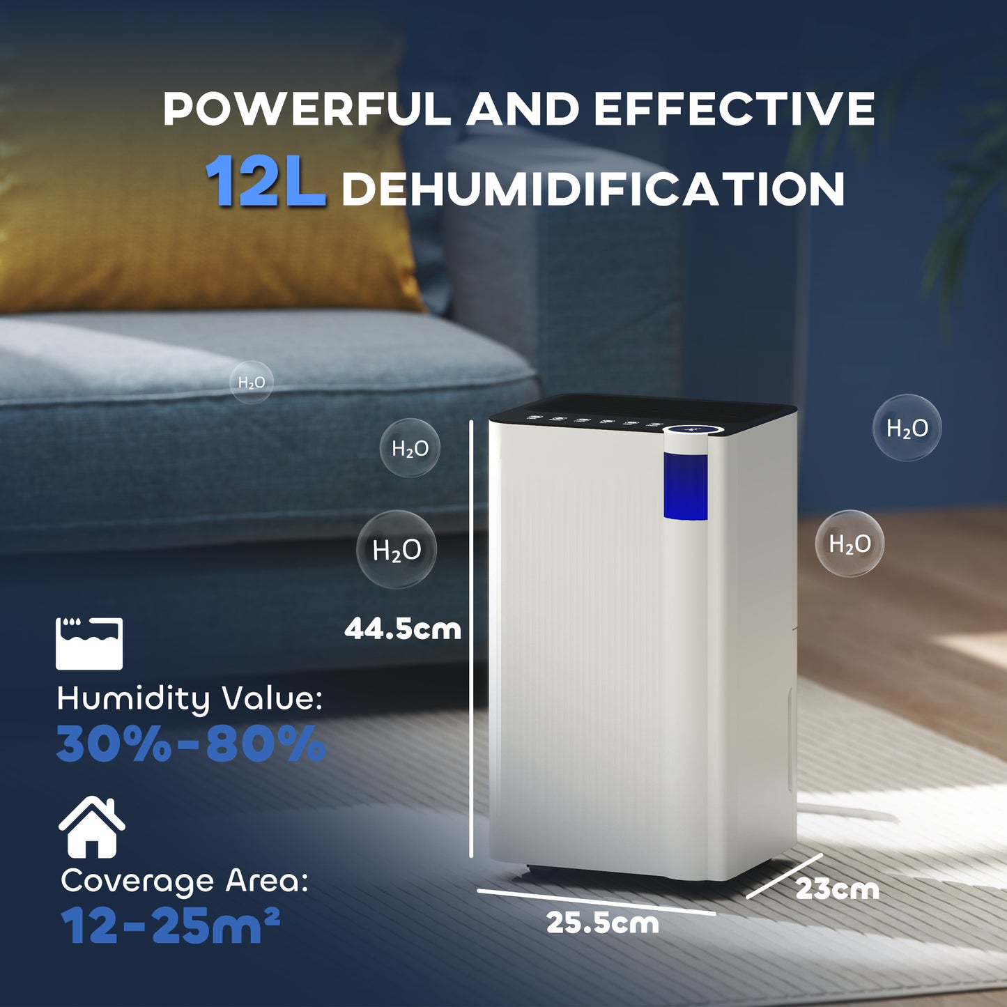 12L/Day Dehumidifier, with Filter - White