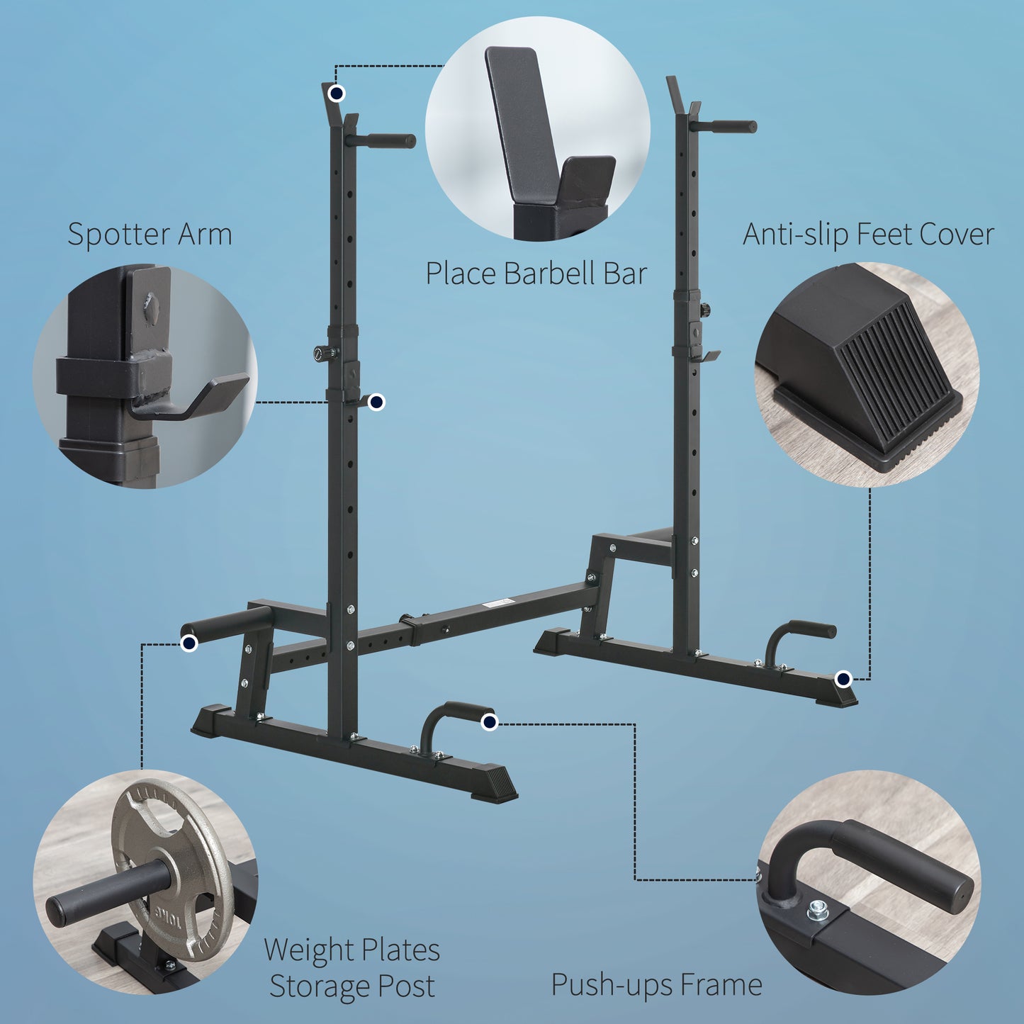 Multifunction Barbell Squat Rack Stand Heavy-Duty Strength Training Dumbbell Rack Adjustable Height Weight Lifting Bench Pres