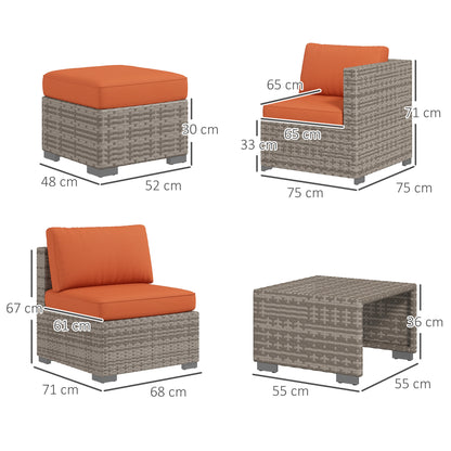 Eight-Piece Rattan Garden Set, with Contrast Cushions - Orange/Grey