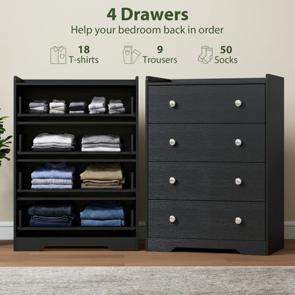 4 Drawer Chest of Drawers, Modern Dresser for Bedroom, Storage Cabinet for Living Room Entryway, Black Wood Effect