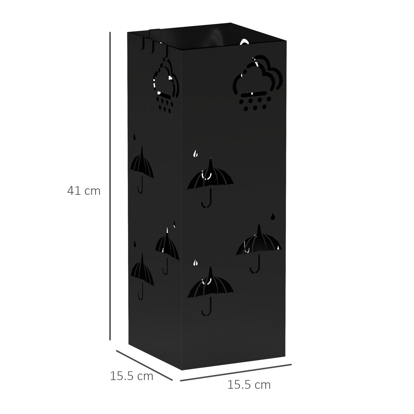 Metal Umbrella Stand, Square Umbrella Holder with Removable Drip Tray and 4 Hooks
