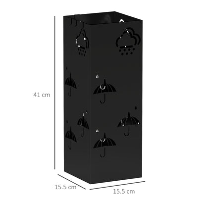 Metal Umbrella Stand, Square Umbrella Holder with Removable Drip Tray and 4 Hooks