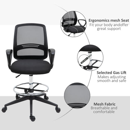 Drafting Chair, Ergonomic Tall Office Chair with Mesh Back, Lumbar Support, Adjustable Height and Foot Ring, Swivel Wheels