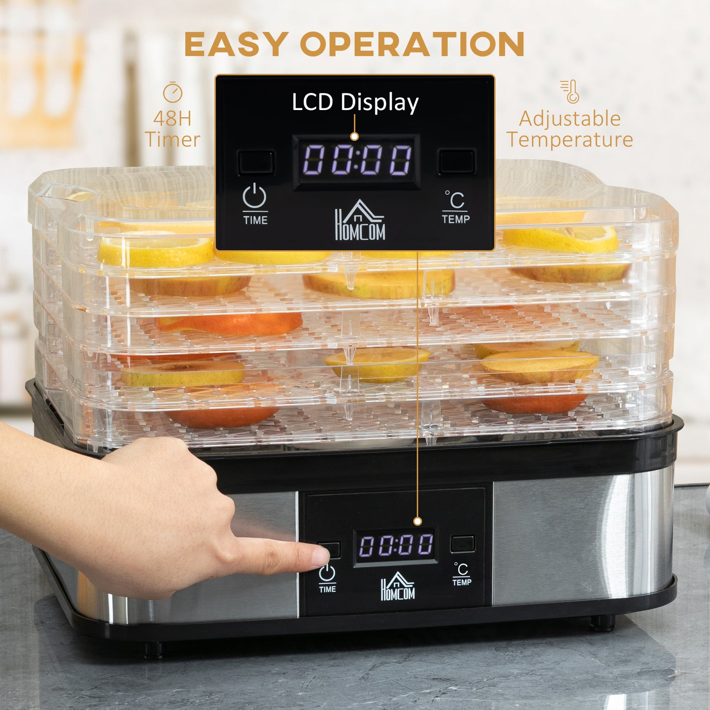 5 Tier Food Dehydrator, 245W Stainless Steel Food Dryer Machine with Adjustable Temperature