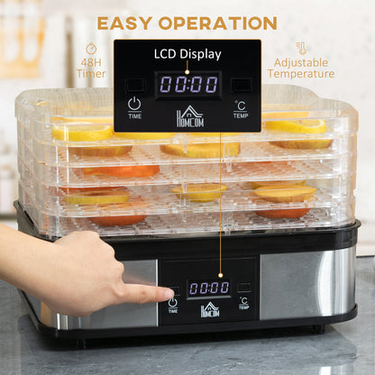 5 Tier Food Dehydrator, 245W Stainless Steel Food Dryer Machine with Adjustable Temperature