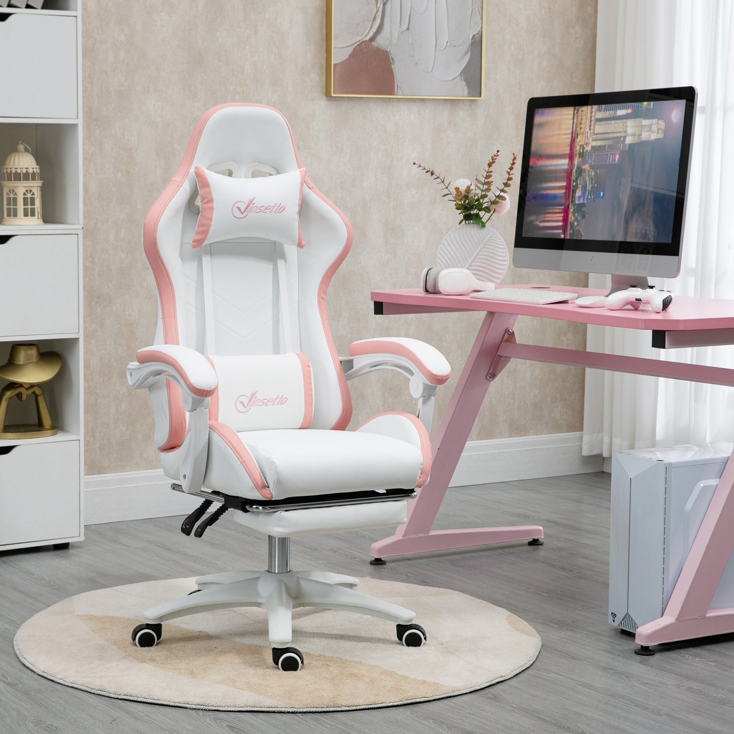 Gaming Chair, Computer Gamer Chair with Reclining High Back, Headrest, Lumbar Support, Footrest, Swivel Wheels, PU Leather