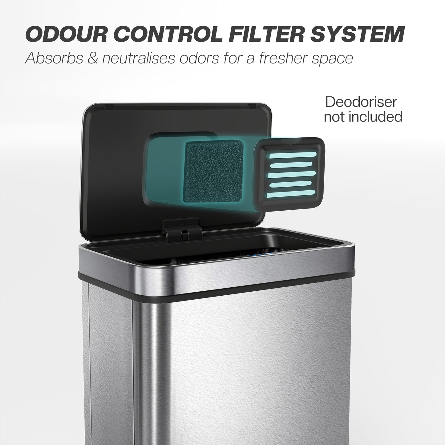 50 L Sensor Can, Sensor Bin with Soft-Close Lid, Fingerprint-Proof Stainless Steel, Silver Tone