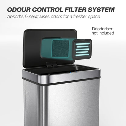 50 L Sensor Can, Sensor Bin with Soft-Close Lid, Fingerprint-Proof Stainless Steel, Silver Tone
