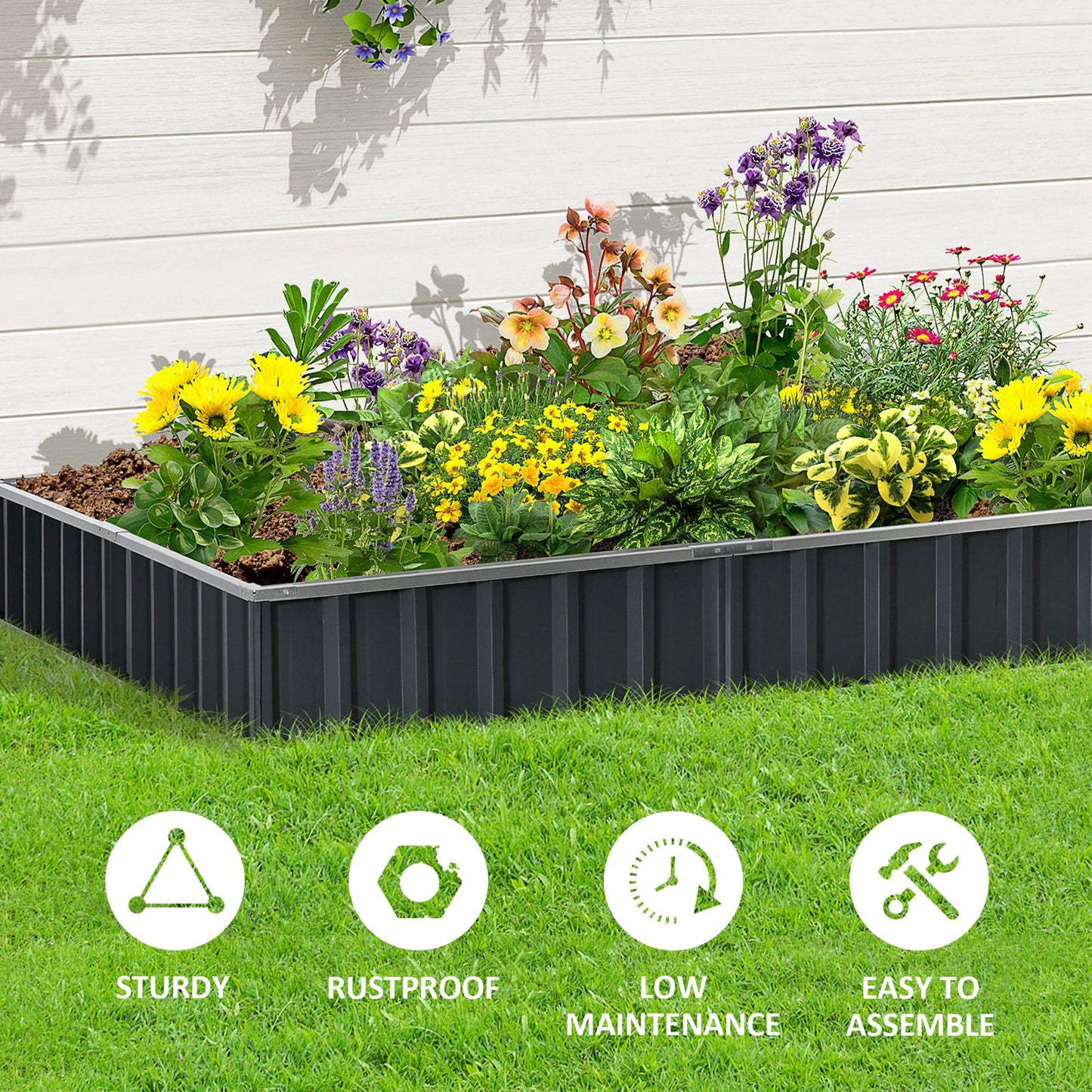 645L Metal Raised Garden Bed, DIY Large Steel Planter Box, No Bottom w/ A Pairs of Glove for Backyard