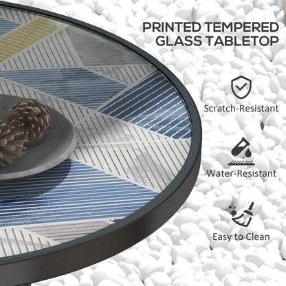 Φ60 Garden Table, with Glass Printed Tabletop - Multicolour