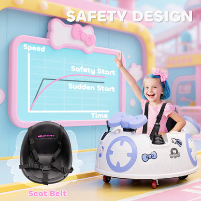Hello Kitty Kids Ride on Bumper Car with Remote Control, Two Joysticks, Music, Lights, Safety Belt, White