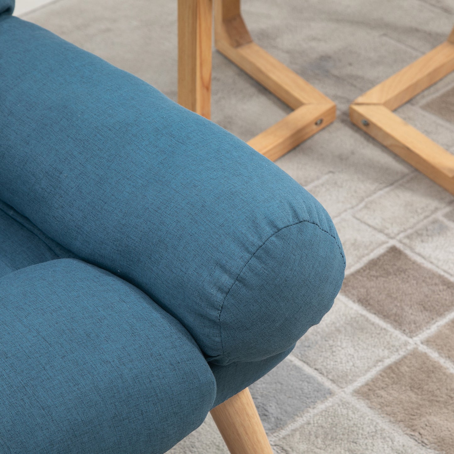Recliner Chair with Footstool, Recliner Armchair with Adjustable Backrest, Thick Cushion and Wooden Legs, Blue