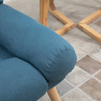 Recliner Chair with Footstool, Recliner Armchair with Adjustable Backrest, Thick Cushion and Wooden Legs, Blue