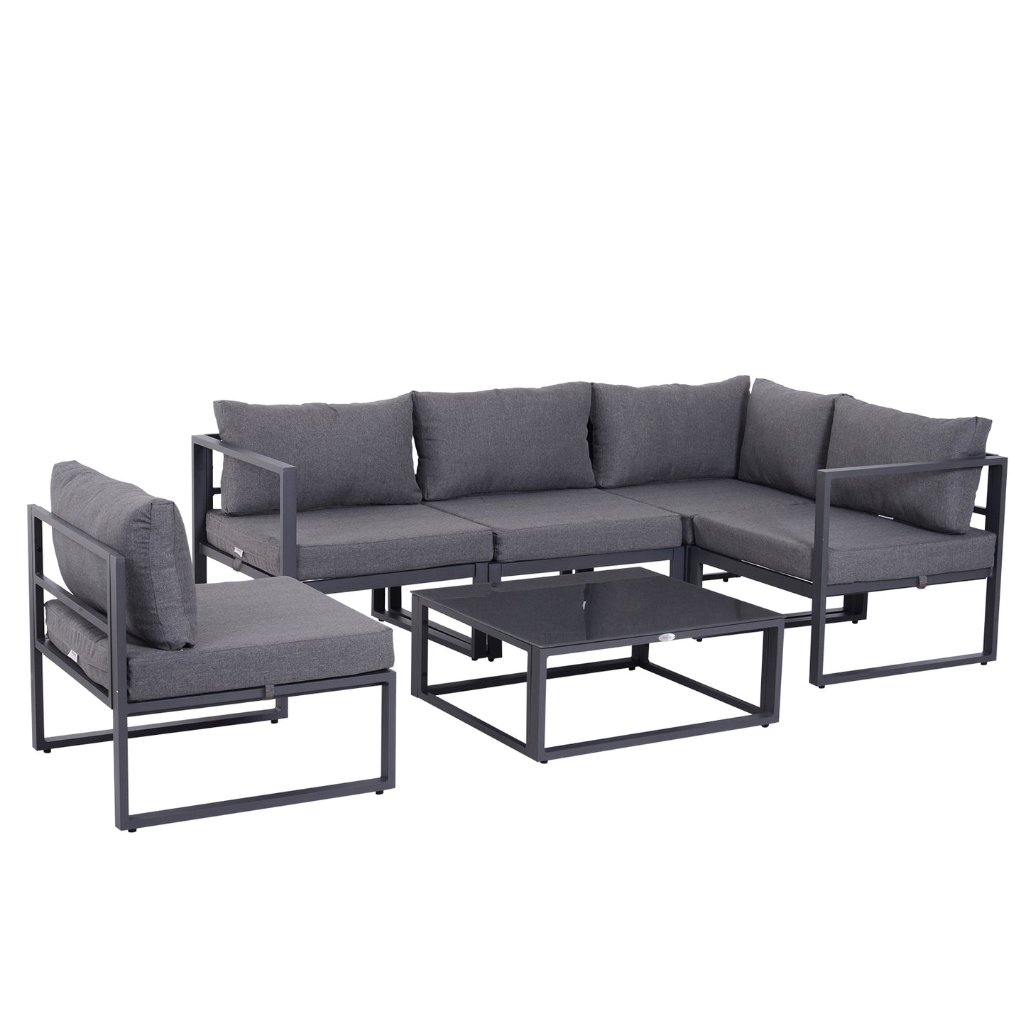 5 Seater Aluminium Garden Furniture Set, Garden Sofa Set with Thick Cushions for Patio and Balcony, Outdoor, Grey